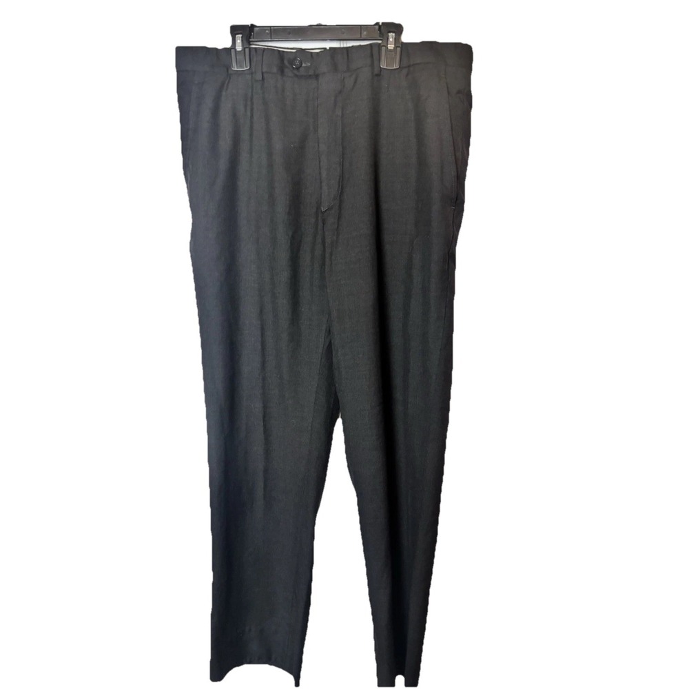 Santorelli Men's 35x30 Charcoal Luxury Serge Wool Flat Front Dress Pants